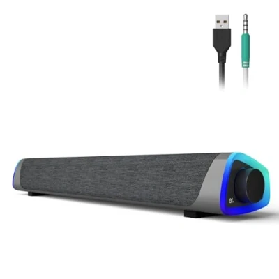 Afbeelding van Soulion R30 computerluidsprekers, USB aangedreven kleine pc luidsprekers, kleurrijke LED verlichting met schakelaarknop, Surround Sound Porta.