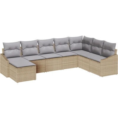 Afbeelding van vidaXL 8 delig Tuin Sofa Set met Kussens Beige Poly Rattan