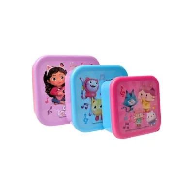 Afbeelding van My sweety pop Gabby&#039;s Dollhouse 3 delige snackbox stapelbare lunchbox 11,5 cm kinderen kleuterschool, school, vakantie roze/paars/blauw