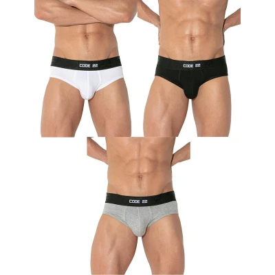 Afbeelding van Code 22 Herenslips 3P Essential Brief Versch. kleure katoen XX Large Heren