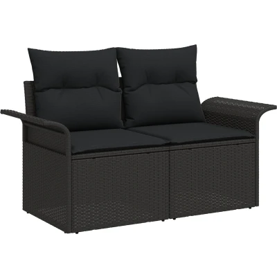 Afbeelding van vidaXL 2 Zits Tuin Sofa met Opslag &amp; Kussens Zwart Poly Rattan