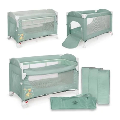 Afbeelding van MS BabyWorld ENNIS 3 in 1 Reiswieg, Speelpark en Klassiek Ledikant Co sleeper Inklapbaar met 2 Hoogtes, Zijtoegang Remwieltjes Inclusief Draagtasje