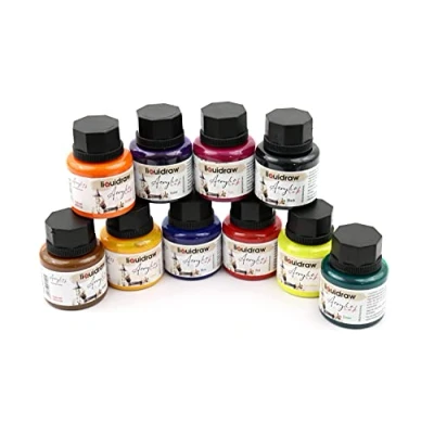 Afbeelding van Liquidraw Acryl Inkt Voor Kunstenaars Set Van 10 35ml Professioneel Schilderen, Tekenen, Verven, Kunst, Borstels
