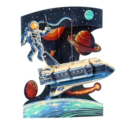 Afbeelding van SANTORO Swing Cards, 3D pop up kaart Space Shuttle, zonnestelselkaart voor kinderen, hem, haar, jongens, dochters verjaardag ruimteliefhebbers, NASA, Apollo 11, maan, sterren,
