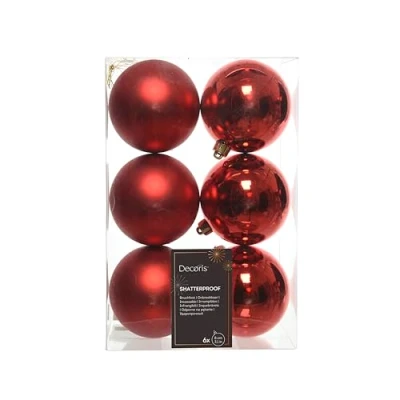 Afbeelding van Kerstballen Ø 8 cm 6 stuks (Rood)
