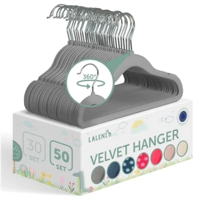 Afbeelding van Laleni Fluwelen Kledinghangers Kinderen Kleerhangers Peuter Grijs Set van 50