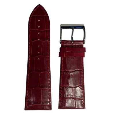 Afbeelding van Horlogeband 28mm Bordeaux rood Echt leer in croco print Roestvrijstalen gesp