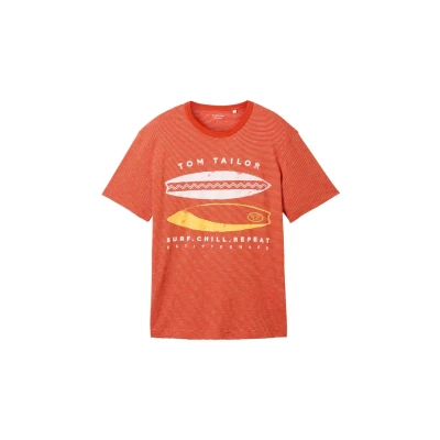 Afbeelding van TOM Tailor Kurzarm Tshirt print, Heren, Maat: Large, Orange