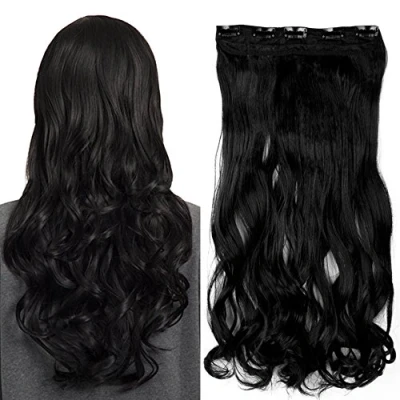 Afbeelding van SEGO 61cm Haarstuk Clip in Extensions 1 vlecht 5 clips haarverlenging menselijk haar zoals echt golvend zwart 24 “(61cm) 120g