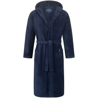 Afbeelding van Morgenstern heren luxe badjas met capuchon velour van puur katoen grijs blauw uni M