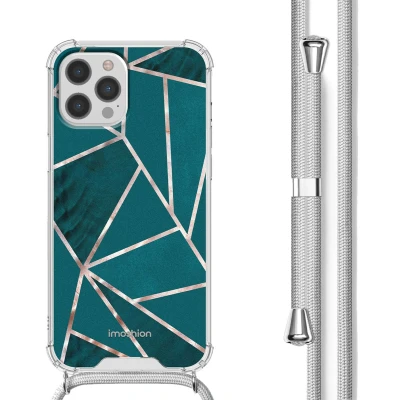 Afbeelding van Apple iPhone 12 Hoesje Kunststof iMoshion Softcase/Koordhoesje/Backcover Petrol Green Graphic Telefoonhoesje