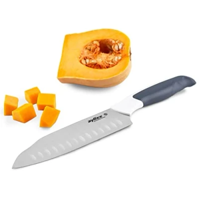 Afbeelding van Zyliss E920212 Comfort Santokumes, 18cm, Japans Roestvrij Staal, Donkergrijs/Wit Handvat, Keukenmes, Vaatwasserbestendig, 5 Jaar Garantie