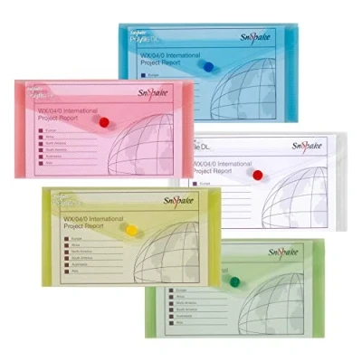 Afbeelding van Snopake DL Polyfile Popper Portemonnee met Drukknoopsluiting Classic Assorti [Pack van 5] Ref: 10070