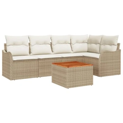 Afbeelding van vidaXL 6 delige Tuin Sofa Set met Kussens Beige Poly Rattan Acacia, 2 Zits