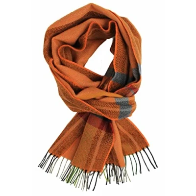 Afbeelding van Rotfuchs Geweven sjaal heren wintersjaal warm aangenaam zacht wol visgraat geruit, oranje, 190 x 31 cm (L B)