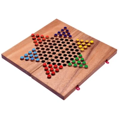 Afbeelding van LOGOPLAY Halma Gr. L Star Chinese Checkers Strategiespel Houten gezelschapsspel met inklapbaar speelbord