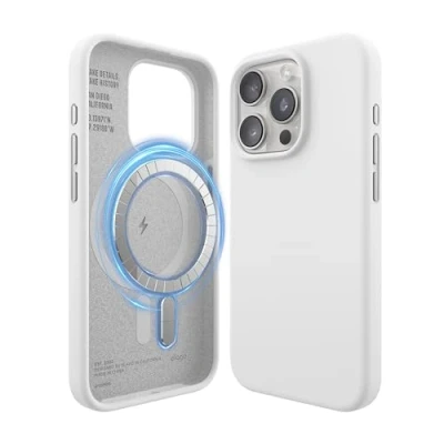 Afbeelding van elago Magnetische Silicone Hoesje Compatibel met iPhone 15 Pro Case, MagSafe Alle Accessoires, Ingebouwde Magneten, Premie Siliconen [5 Laags Structuur] (Wit)