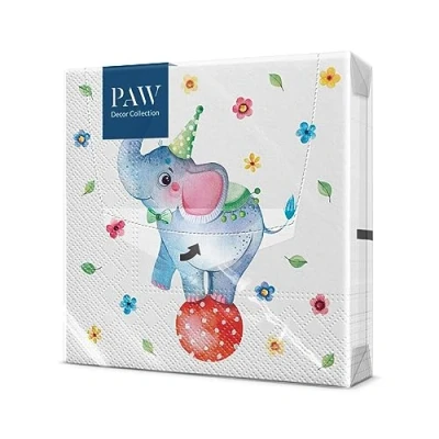 Afbeelding van PAW Papieren Servetten 3 laags (33 x 33 cm) I 20 Stuks Gedrukt met Inkt op Waterbasis Verjaardag Decoratie voor Kinderen Ideaal Kinderfeestjes Kleur: Circus Elephant