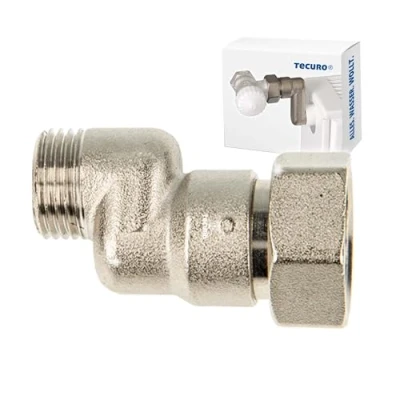 Afbeelding van tecuro Radiator S aansluiting 10 mm hoogtecompensatie met Euroconus x AG 3/4 inch 1/2 messing vernikkeld AGS