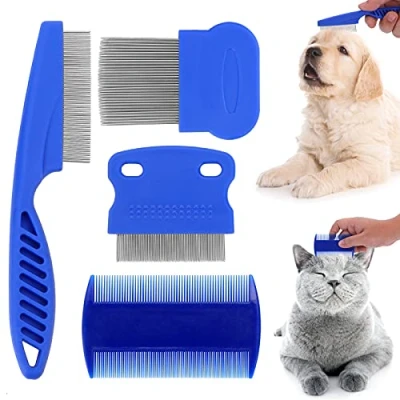Afbeelding van 4 Stks Kat Hond Scheur Vlekverwijderaar Kam Set, Huisdier Vlooienluizen Verzorging Ontharing Tool Bont voor Puppy Kitten Multifunctionele Vorm