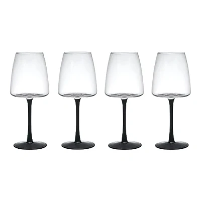 Afbeelding van Mikasa Palermo Crystal witte Wijnglazen, set van 4, 400 ml, wijnglazen met zwarte stelen 100% loodvrij kristal geschenkverpakking &amp; vaatwasmachinebestendig