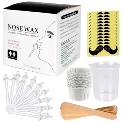 Afbeelding van Nose Wax Kit Neushaarwax, ontharingsset voor mannen en vrouwen, 100 g neushaarwas, 20 veilige punt applicators, 10 containers snor sjablonen, veilig, eenvoudig, snel