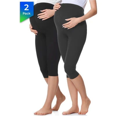 Afbeelding van BE Mammy Dames Leggings Zwangerschapskleding Capri Katoen BE20 229 LE 2P 2Pack Zwart/Grafiet XL