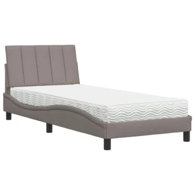 Afbeelding van vidaXL Bed met matras stof taupe 80x200 cm, bedframe, bed, enkel bedframes, bedbodem, stoffen gewelfd bedframe