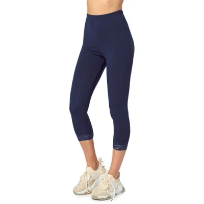 Afbeelding van Merry Style MS MS10 290 LE Dames Capri Leggings Sport Vrijetijdsbroek 3/4 Lengte met Kant Viscose Sporbroek Yogabroek Marineblauw XXL