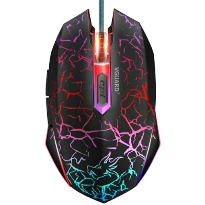 Afbeelding van VGUARD Gaming Mouse, Bedrade USB Optische RGB Ergonomische Muis voor PC, Computer, Laptop, 6 Programmeerbare Knoppen, 4 Instelbare Gevoeligheid, 7 Kleuren LED achtergrondverlichting Zwart