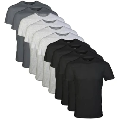 Afbeelding van Gildan Crew T shirts voor heren, multipack, stijl G1100, zwart/sportgrijs/antraciet (verpakking van 10 stuks), S