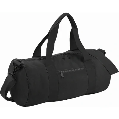 Afbeelding van Bagbase Gewoon Varsity Barrel / Duffle Bag (20 Liter) (Pakket van 2) (Zwart/Zwart)