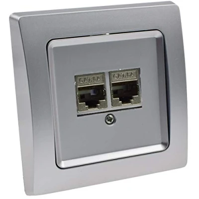 Afbeelding van DELPHI RJ45 netwerk contactdoos zilver 2x CAT6 met frame