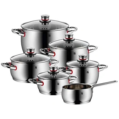 Afbeelding van WMF Quality One 774066380 Pannenset 6 delig, 3 x kookpan hoog (16, 20, 24 cm) 2 laag 20 1 steelpan 16 cm, Glazen deksels, Cromargan® RVS 18/10, Koele handgrepen, Alle Warmtebronnen