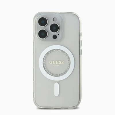 Afbeelding van Guess iPhone 16 Pro Max Backcover hoesje Magsafe Rhinestones Wit