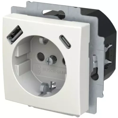 Afbeelding van Busch Jaeger Balance wandcontactdoos kinderveilig + 2x USB Lader alpinwit 20 EUCB2USBAC 914