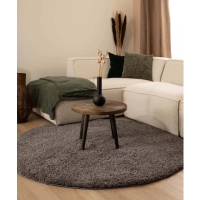 Afbeelding van Hoogpolig Vloerkleed Shaggy Trend Effen Rond Grijs 120 Cm