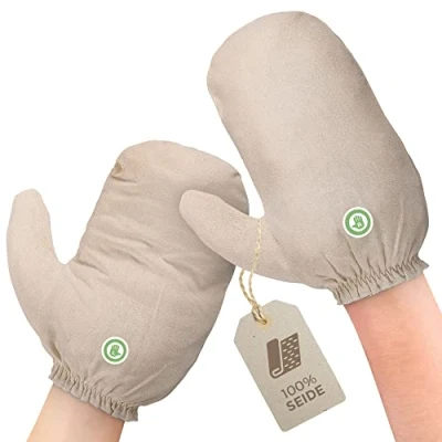 Afbeelding van garshan zijden handschoenen van ruwe zijde, voor effectieve droge massage, ayurveda, peeling en eenheidsmaat, kwaliteit MASSAGE EXPERT