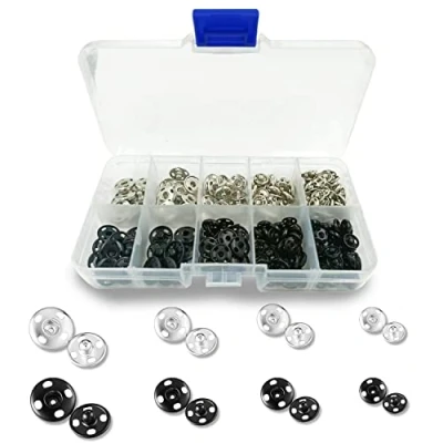 Afbeelding van drukknopen 80 sets, om aan te naaien, metalen drukknopen, snaps zwart, voor portemonnee, handtas, kleding, handwerk, doe het zelf levering (0,75 cm, 0,85 1 1,2 cm)