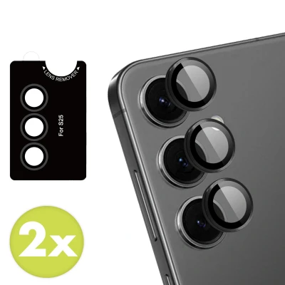 Afbeelding van 2 Pack Screenprotectors Samsung Galaxy S25: imoshion Camera lens protector Glas Zwarte randen