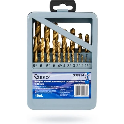 Afbeelding van Borenset 1 tot 10 mm Titanium HSS boren 19 delig GEKO