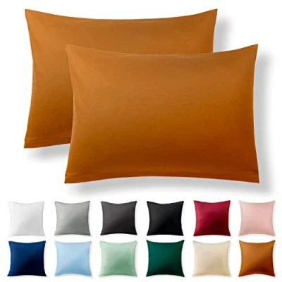 Afbeelding van Alreya set van 2 100% katoen renforcé kussenslopen 40 x 60 cm met YKK ritssluiting Hypoallergeen zonder chemische stoffen Kaneelbruin