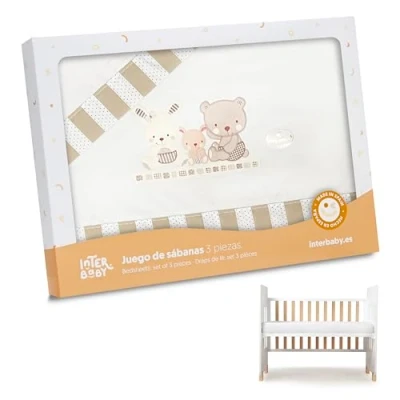 Afbeelding van Interbaby Set Van 3 Katoenen Lakens Voor Wieg Model: Love In Beige