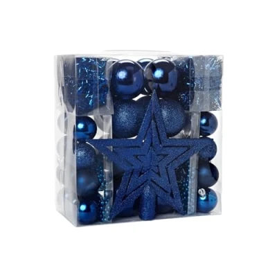 Afbeelding van HEITMANN DECO Kerstboomversiering blauw 45 delig set incl. boompiek, ballen, parelkettingen en slingers kunststof