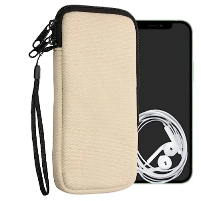 Afbeelding van kwmobile Telefoontasje geschikt voor XXL 7&quot; smartphones Universeel smartphone hoesje van canvas 17,7 x 8,5 cm In crème