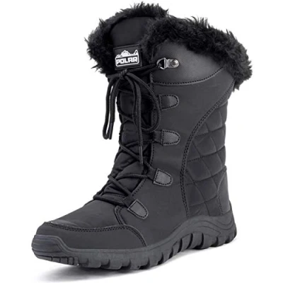 Afbeelding van Gewatteerde dames waterdichte zwarte outdoor manchet sneeuw regen duck boot 5 BLK38 YC0129