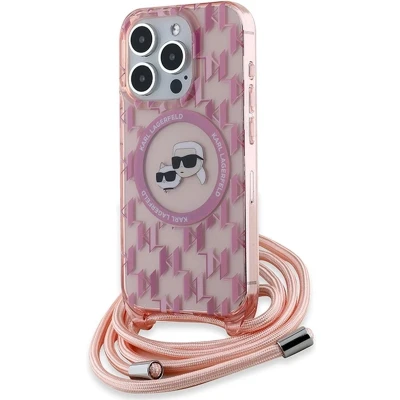 Afbeelding van CG Mobile Karl Lagerfeld KLHMP15LHCKLCP Hoes voor iPhone 15 Pro 6,1&quot; Roze hardcase IML Crossbody Monogram &amp; Choupette Head