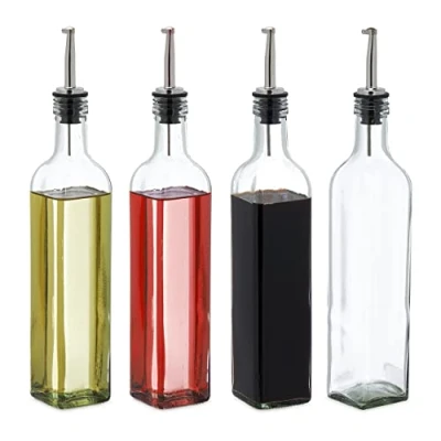 Afbeelding van Relaxdays olie dispenser set van 4 500 ml en azijn fles schenktuit glas