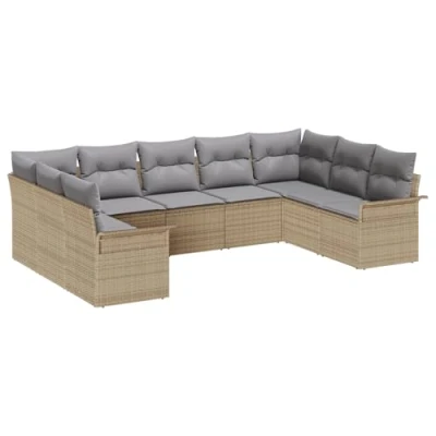 Afbeelding van vidaXL 9 delige Tuin Sofa Set met Kussens Beige Poly Rattan