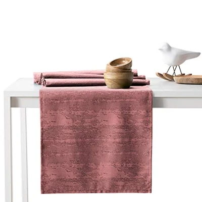 Afbeelding van AmeliaHome Tafelloper, 40 x 140 cm, lotuseffect, waterafstotend, slangenhuidpatroon, oudroze vesta